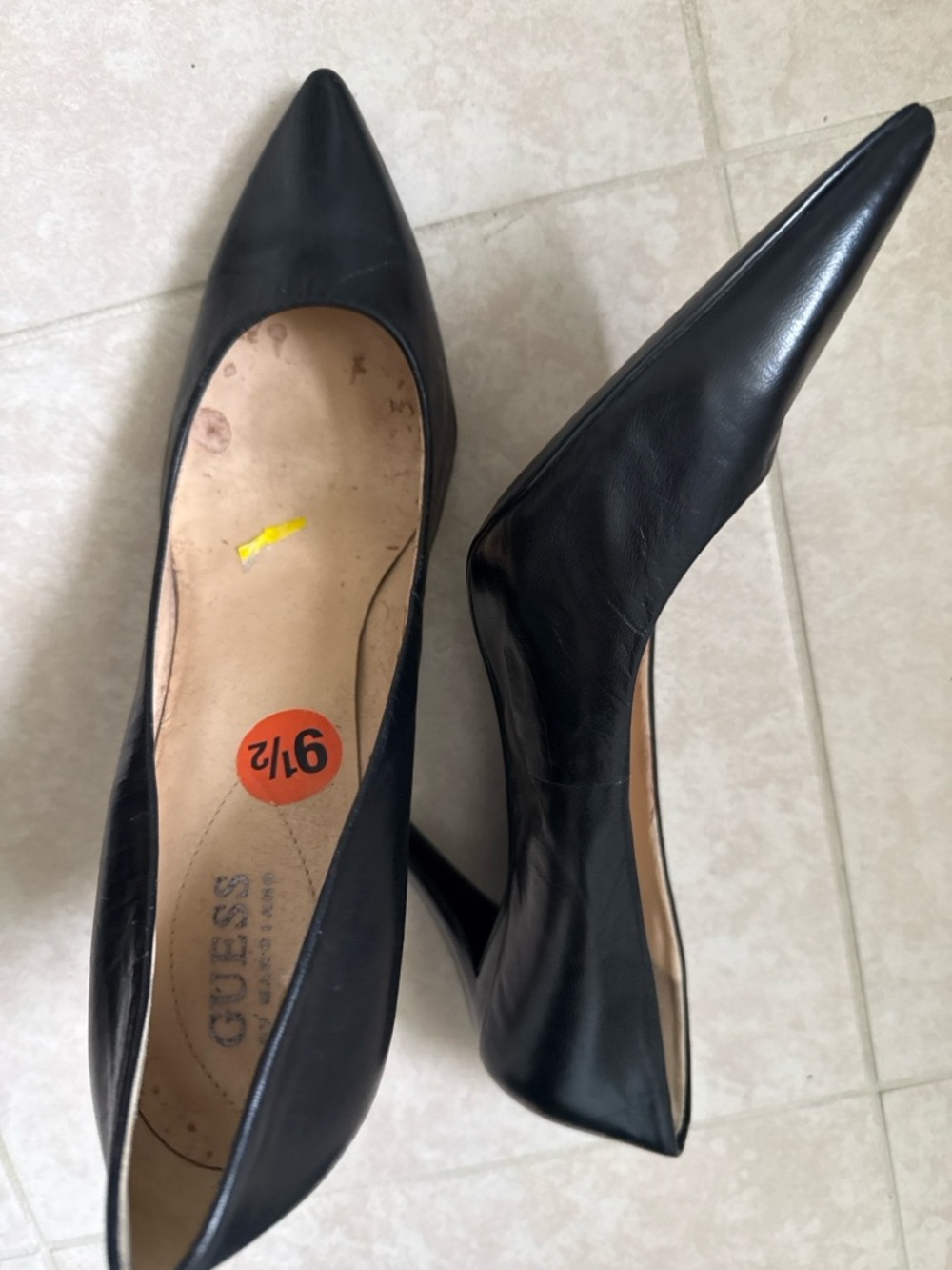 GUESS Black Pointed Leather Stiletto Pumps